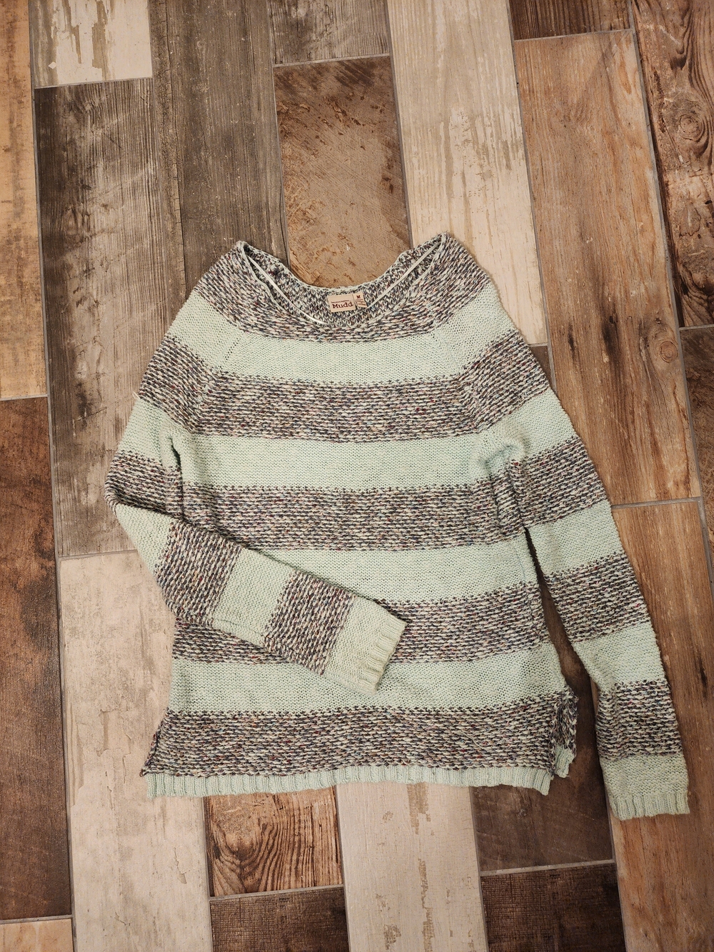 Mudd Mint and Gray Striped Crewneck Sweater Y2K
